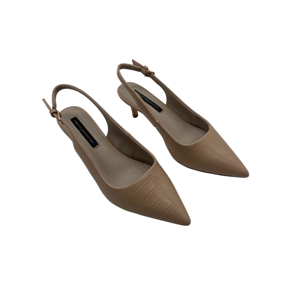 French Connection Croc Textured Pointed Kitten Heel Slingback Pumps Size 8